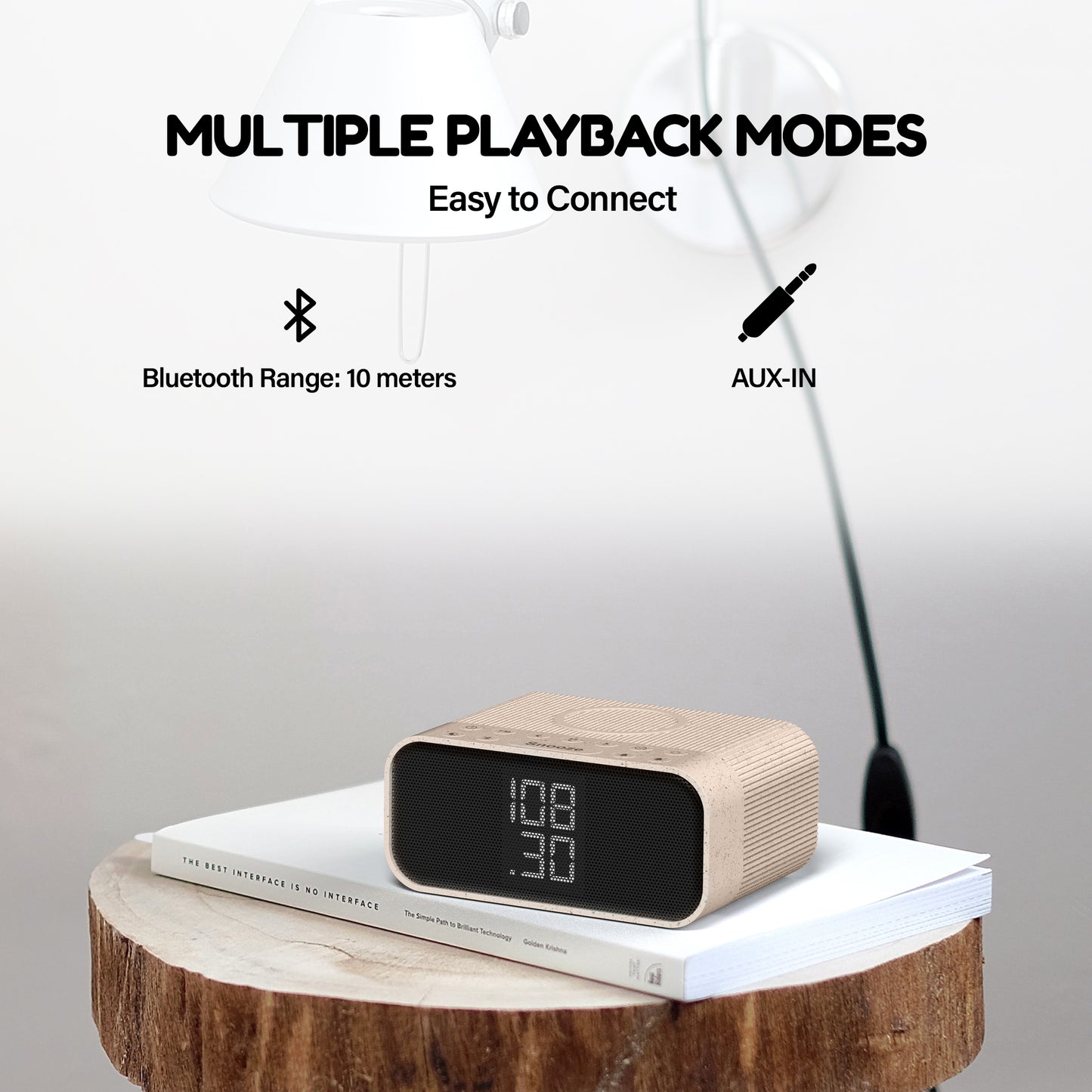 Ztation Speaker ---- Wireless Charging, Bluetooth Streaming, FM Radio, and Dual Alarms, Built-in Hidden Clock, Made from Biodegradable Materials