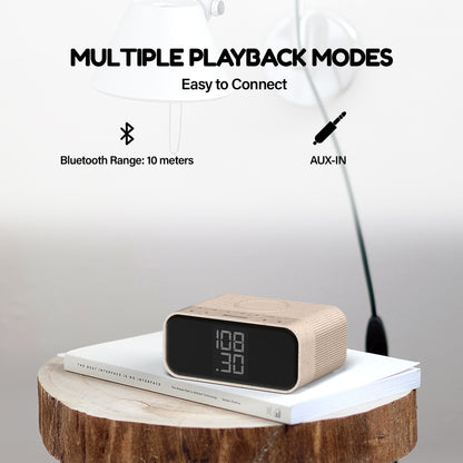 Ztation Speaker ---- Wireless Charging, Bluetooth Streaming, FM Radio, and Dual Alarms, Built-in Hidden Clock, Made from Biodegradable Materials